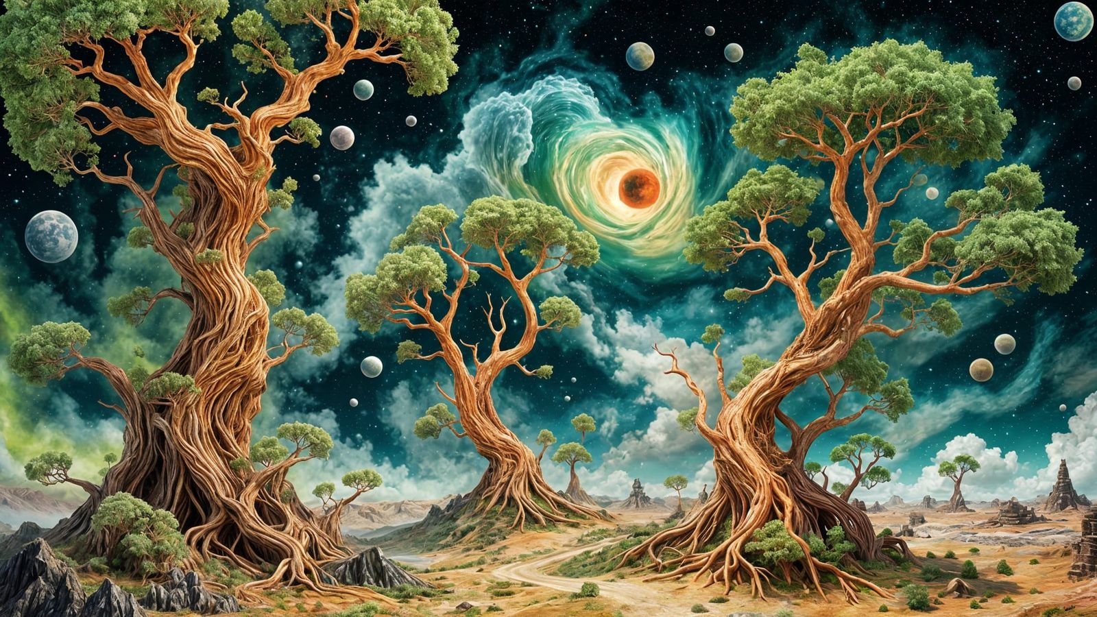 Vibrant, Surrealistic 3D Landscape of a Futuristic Planet