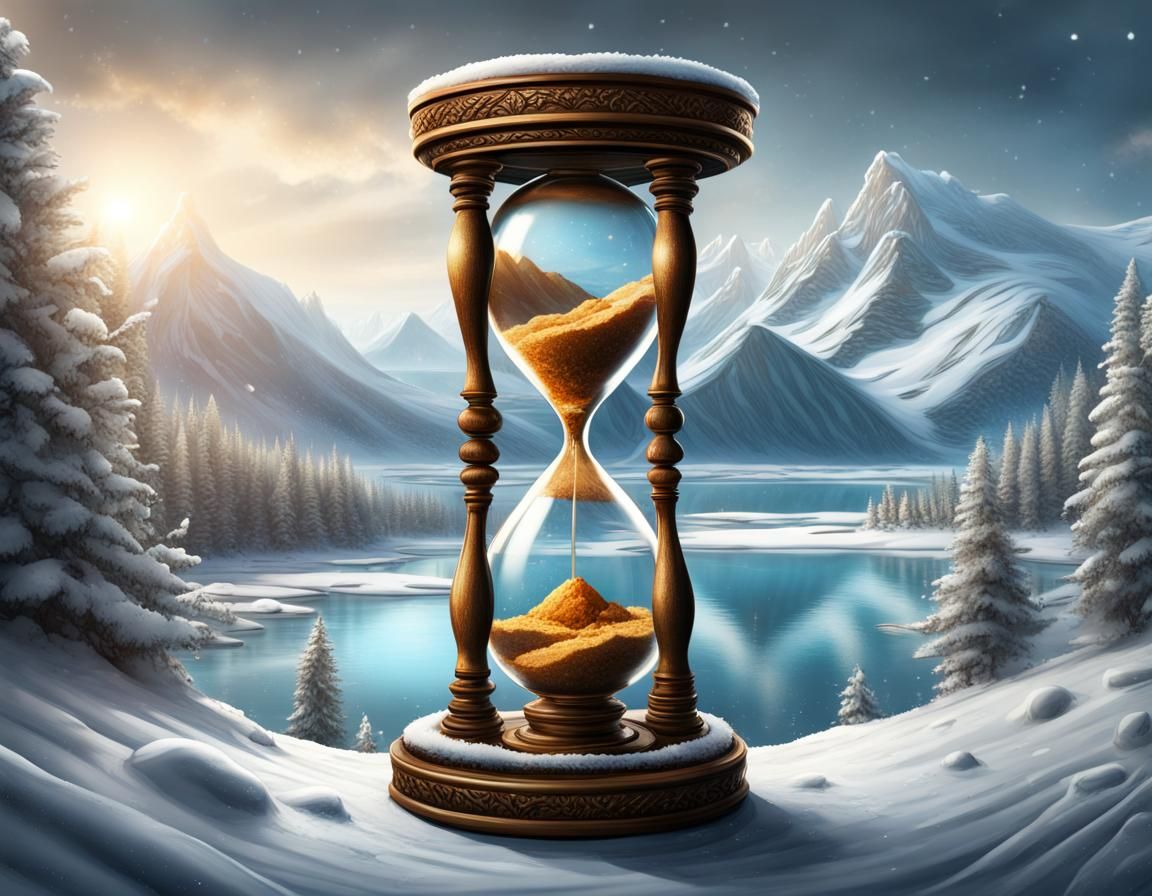 Hourglass in Snowy North Pole Landscape