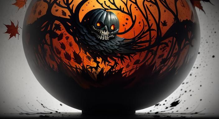 Halloween Ghoul in Glass Sphere: Ink Splatter Art
