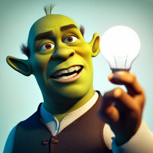 Shrek's Light Bulb Moment: Pixar-Style 3D Render