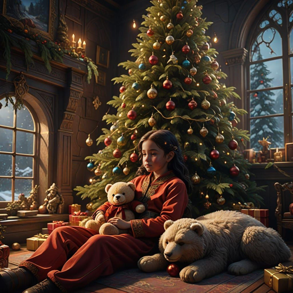 Surreal Winter Wonderland Scene with Cozy Fireplace and Fros...