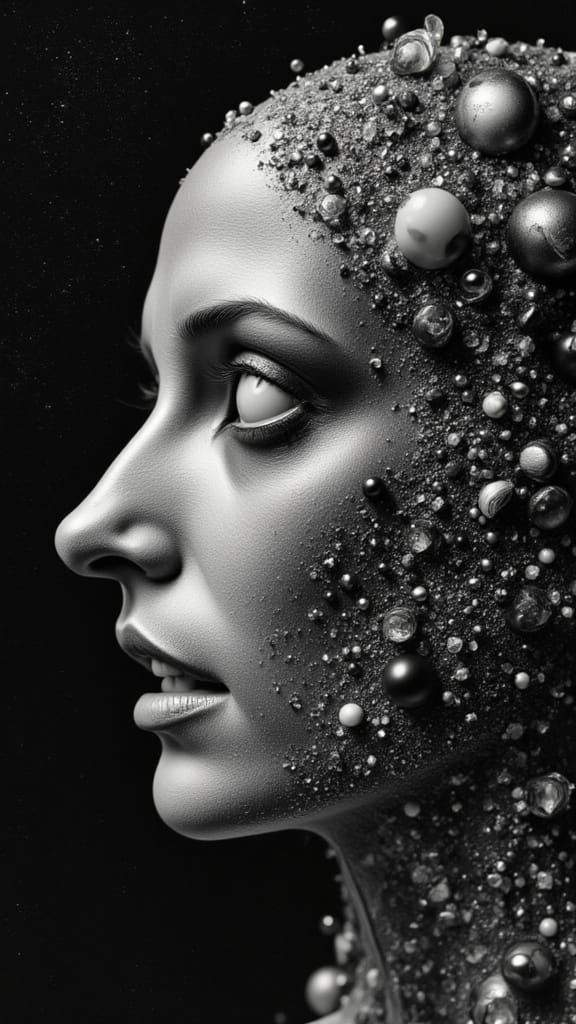 Diverse Goddess with Nebulae Characters Emerge from a Profil...