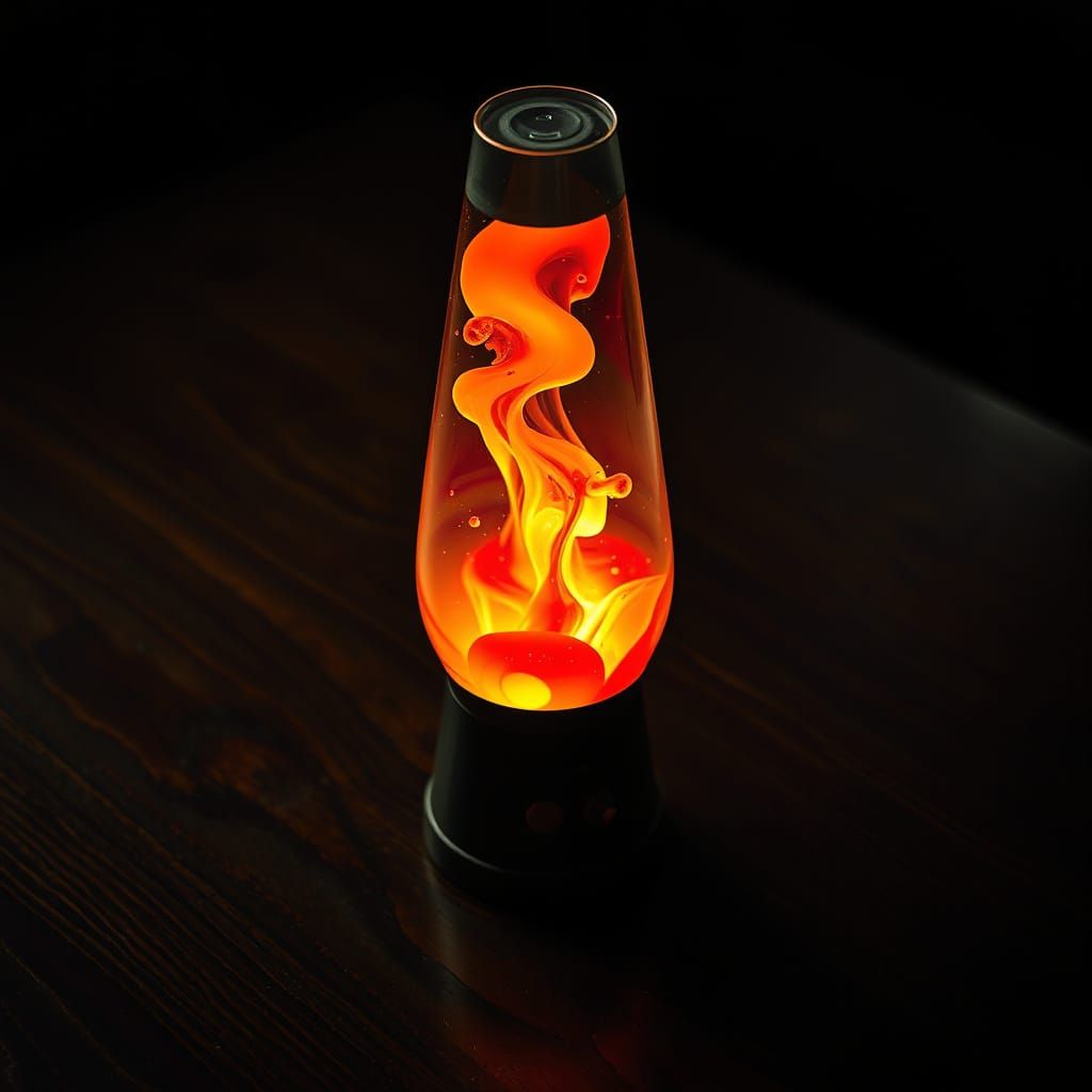 Vintage Lava Lamp Illuminates Dark Wood Table