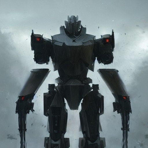 Sci-Fi Mecha Knight Warrior Battle in Rain