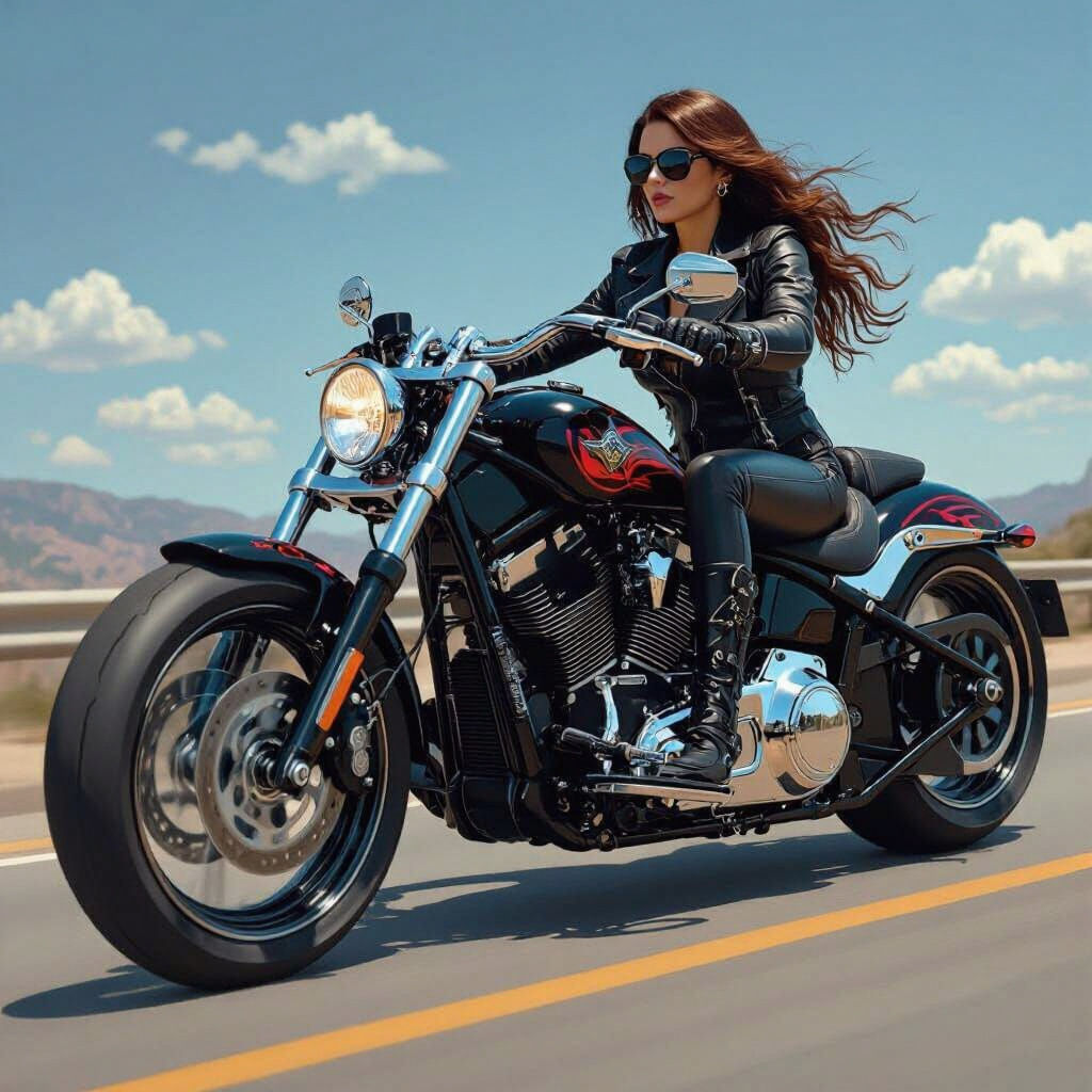 Custom Harley Davidson Chopper With Gothic Rider