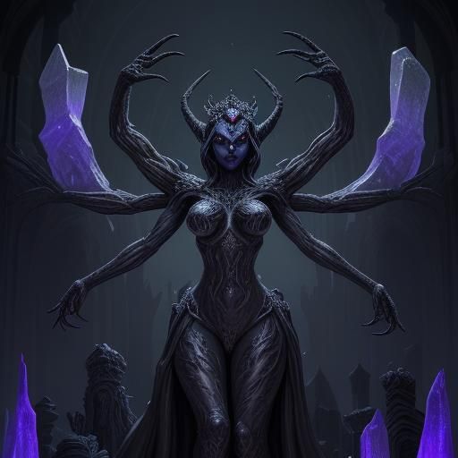 Drow City in Vast Cavern with Spider Queen Statue