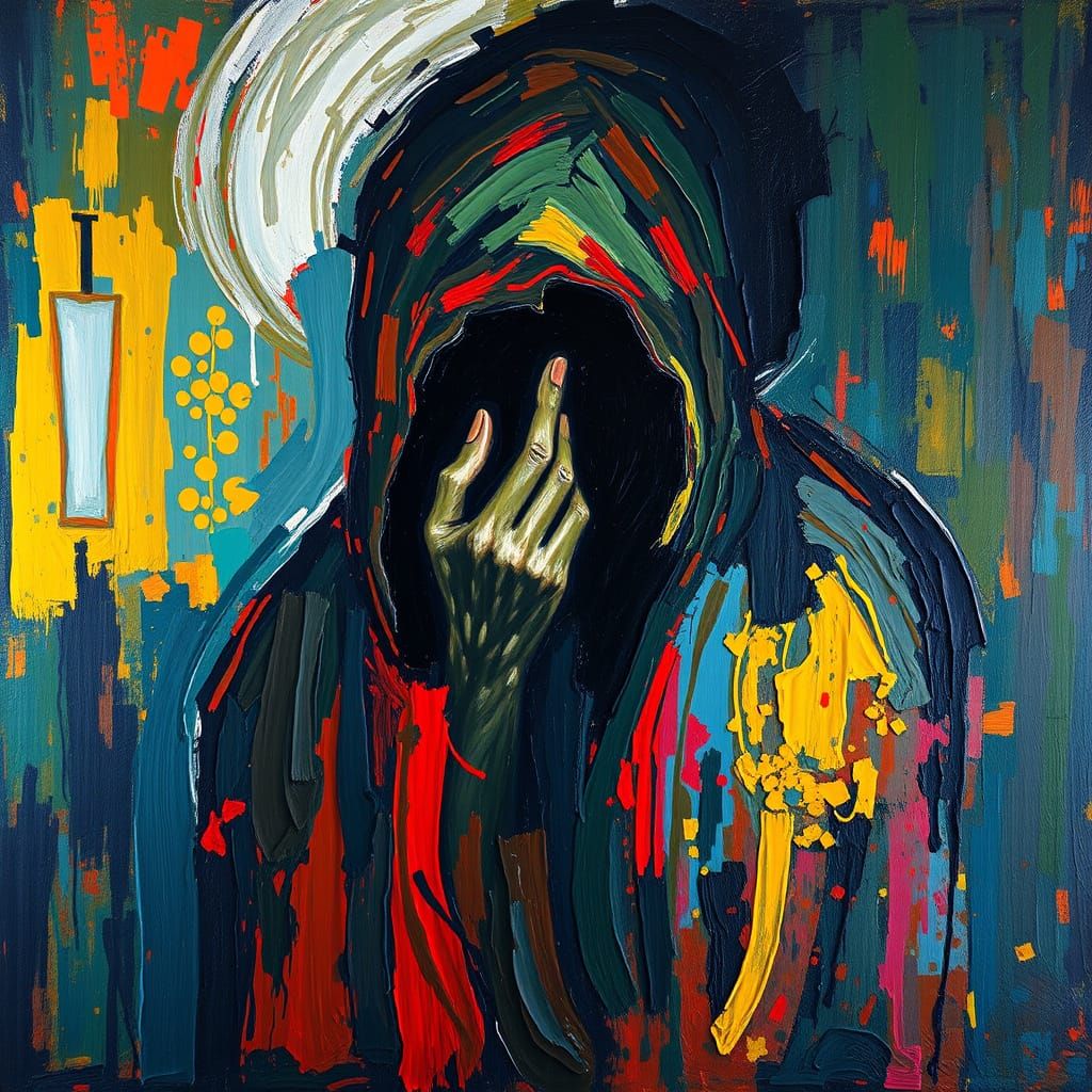 Figure in Darkness: An Expressionist Oil Painting