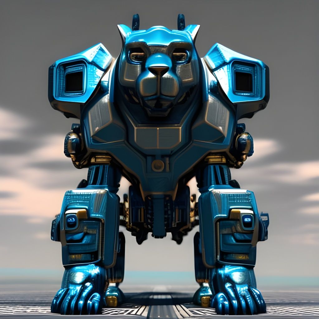 Futuristic Blue Lion Robot with Intricate Details