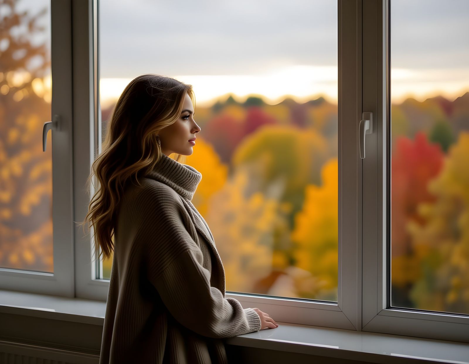 Woman Gazes at Autumn's Vibrant Colors