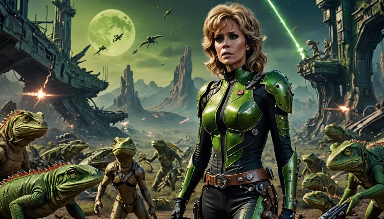 Distressed Sci-Fi Heroine on Alien Plateau