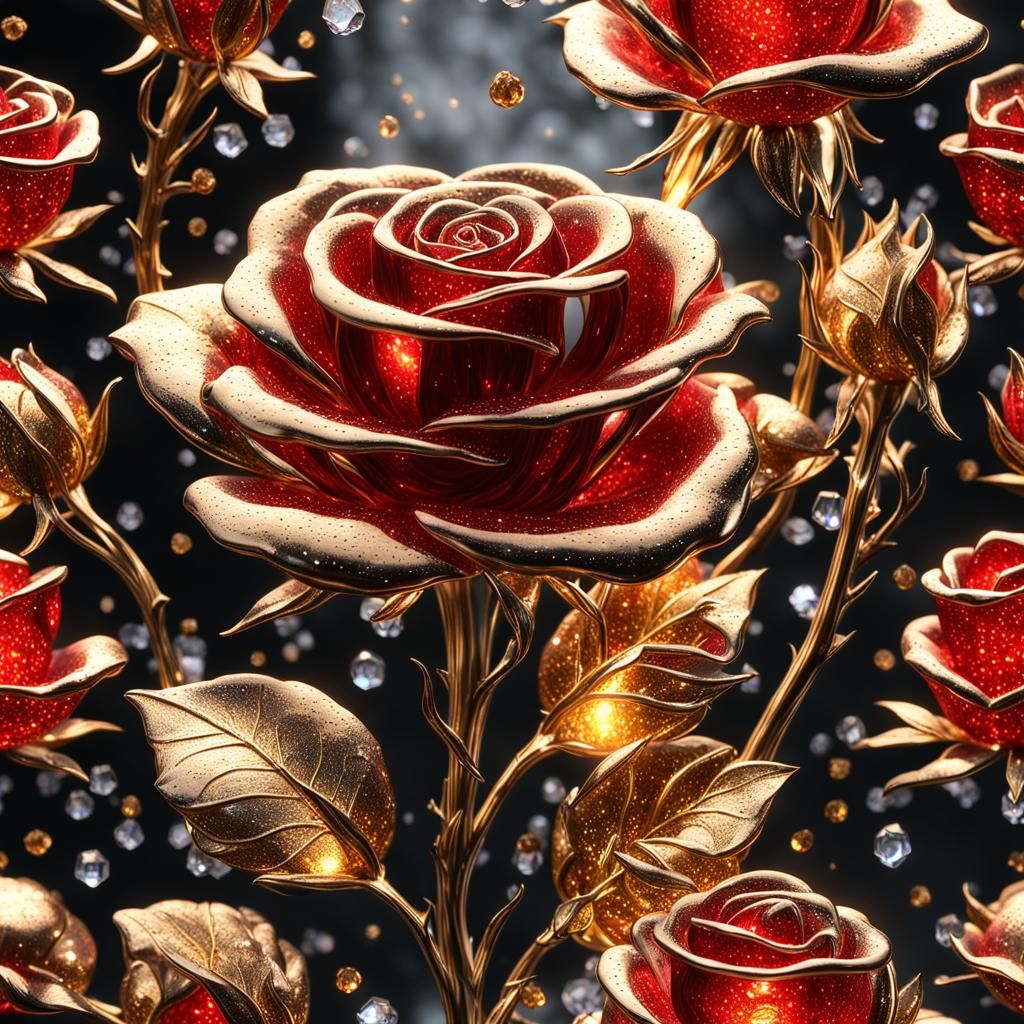 Epic Glass Rose with Fiery Fairy Gems