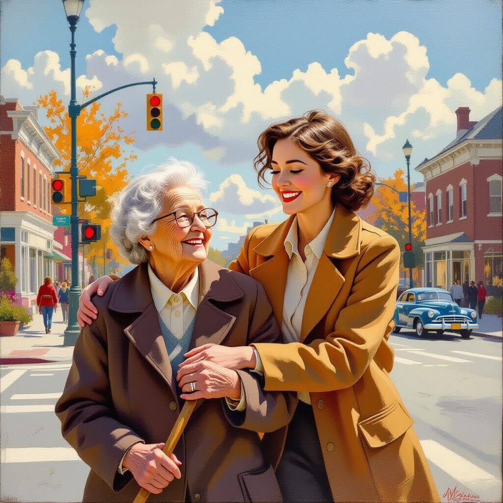 Warm Oil Painting of Helping Hand on Sunny Day