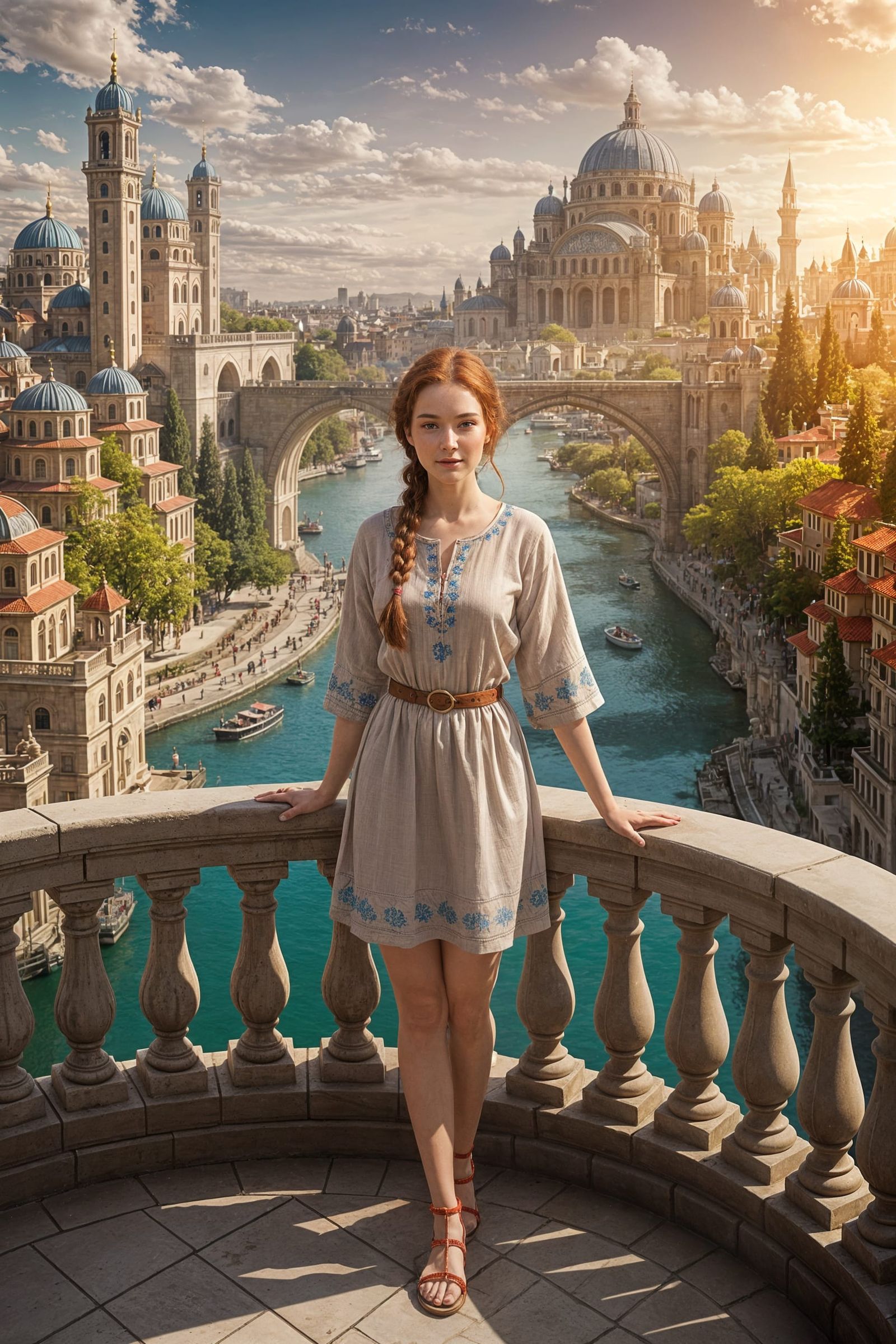 Fantasy Woman on Balcony Overlooking Epic City