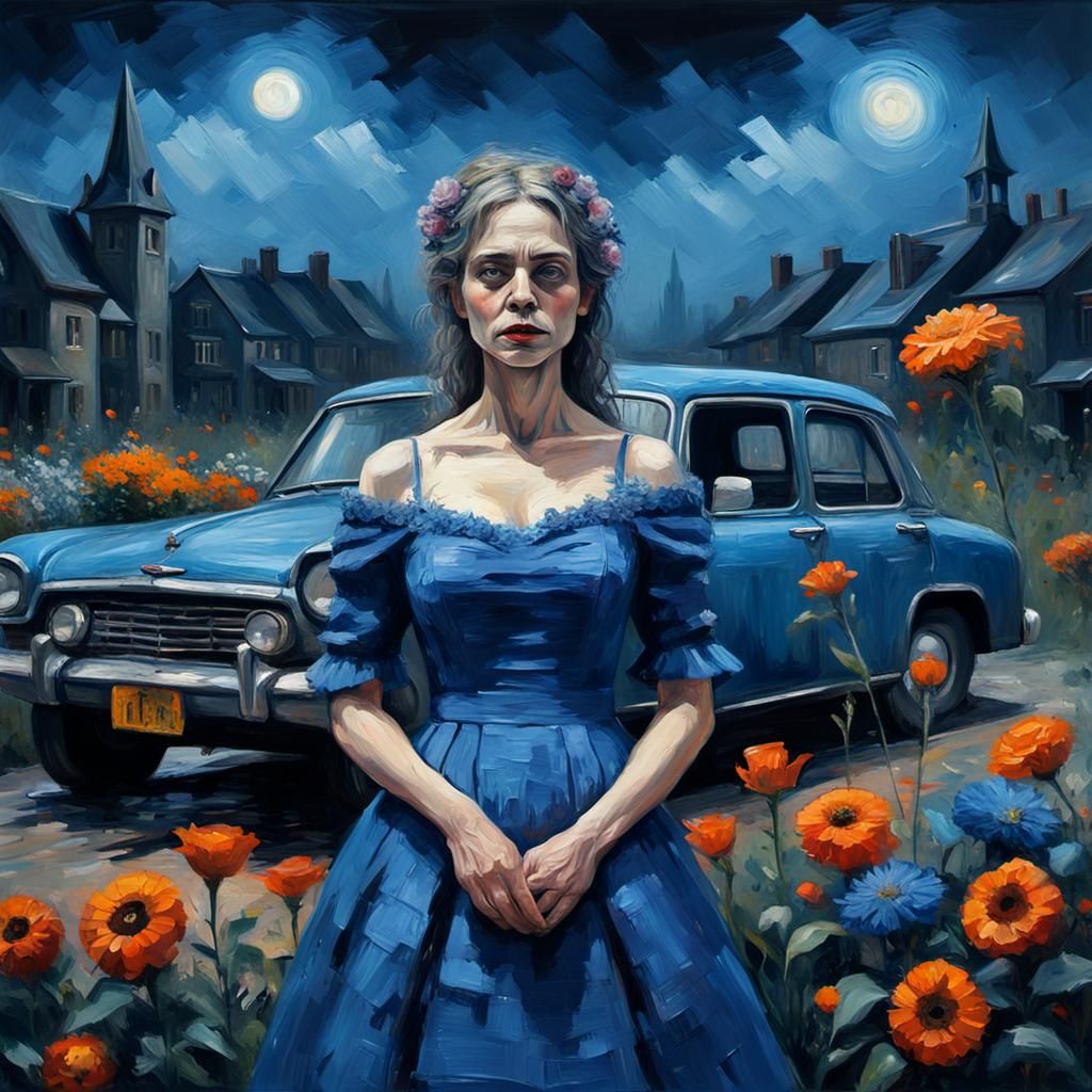 Grotesque Gothic Impressionist Masterpiece: Flowers, Cars, W...