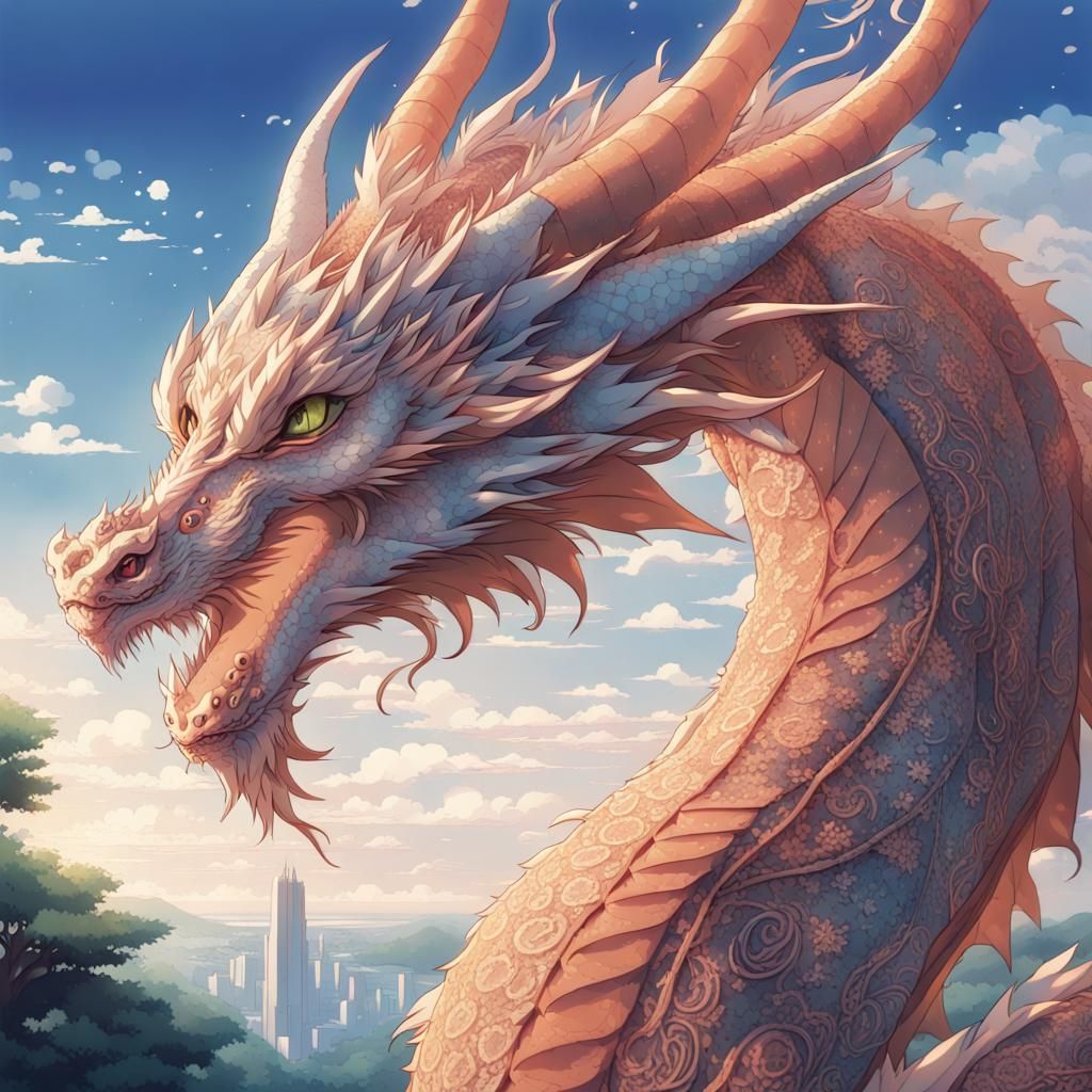 Intricate Lace Dragon in Anime Style