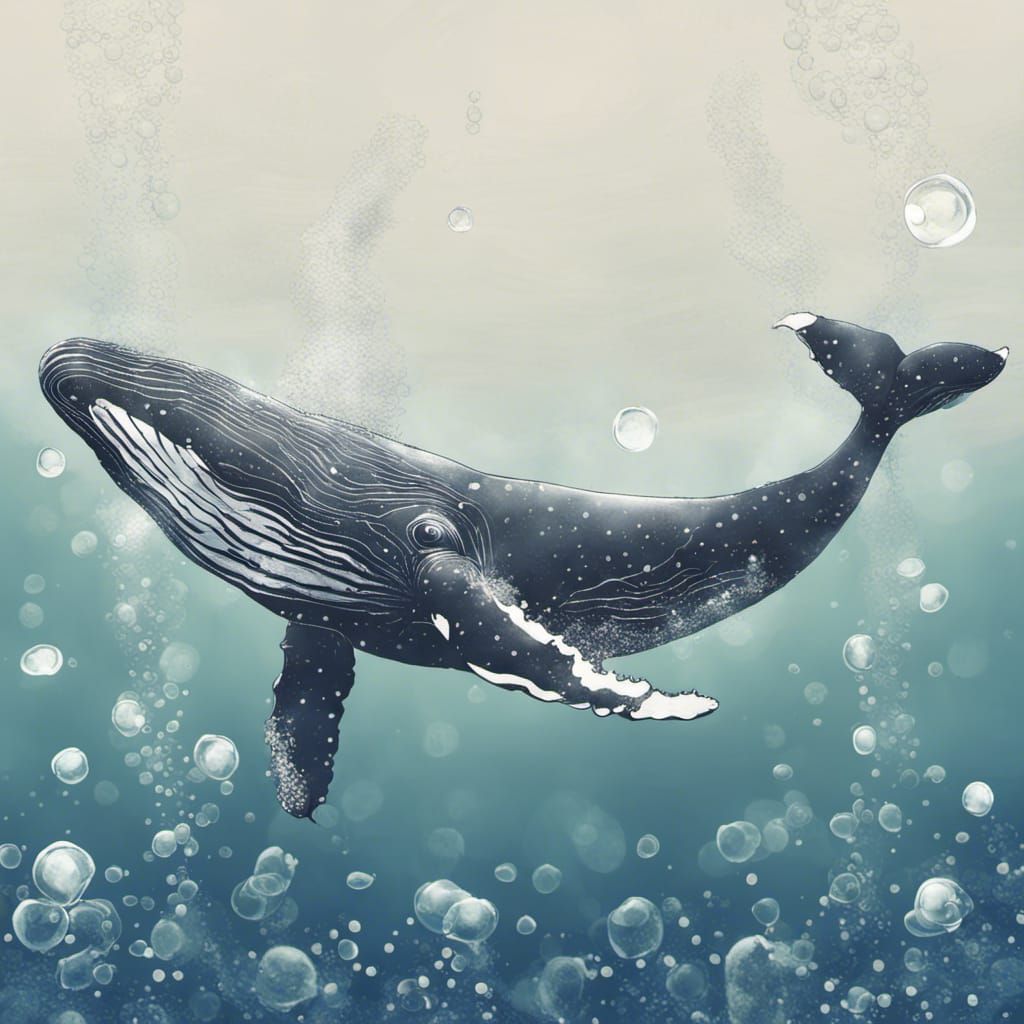 Illustrated Humpback Whale in Moebius Style