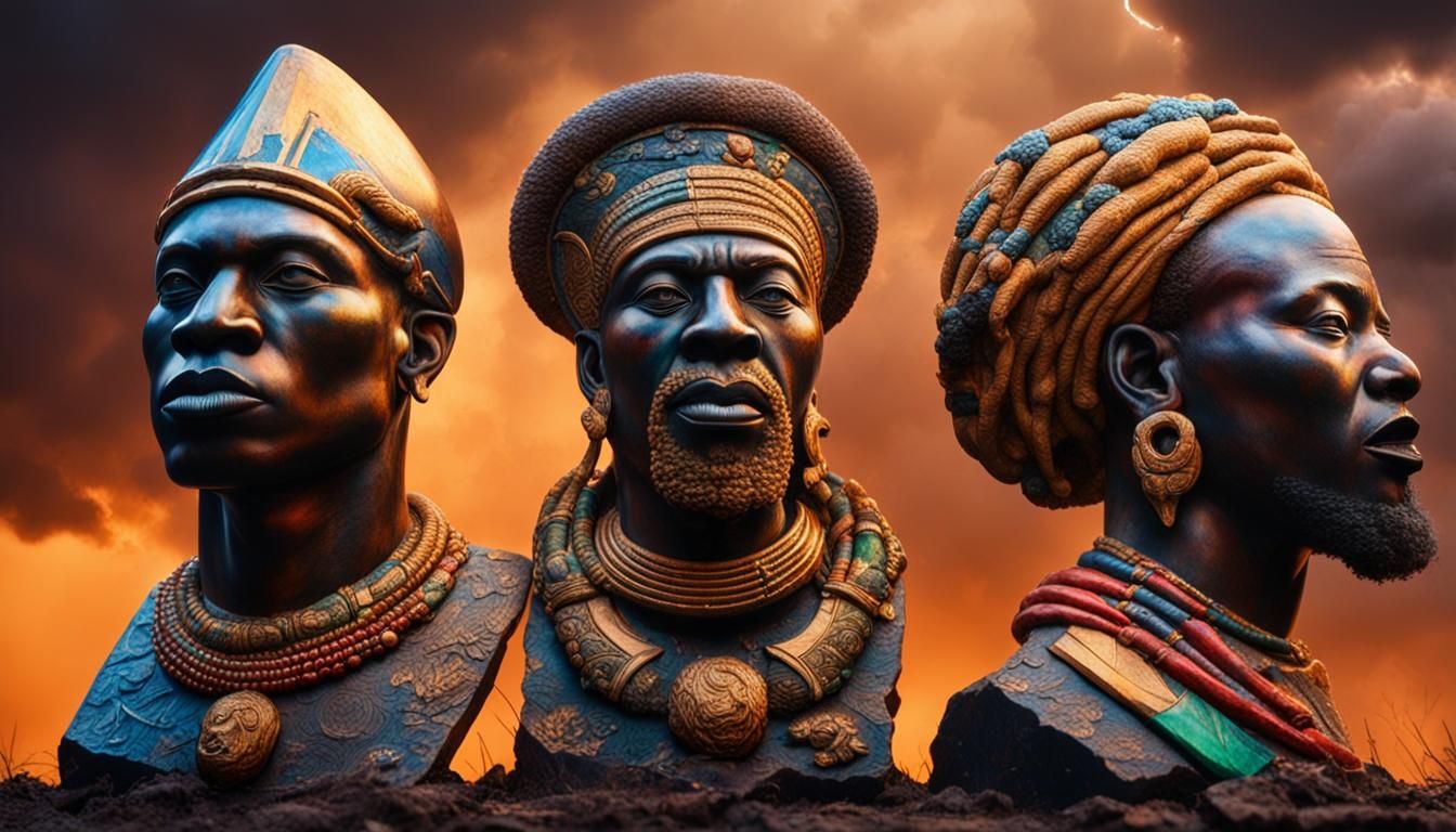 Hyperrealistic Statues of African Gods in Battle