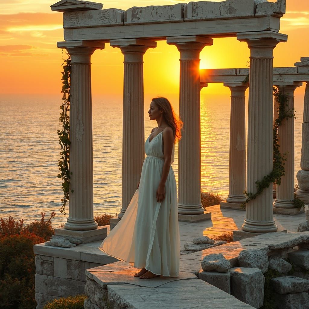 Grecian Ruins at Sunset in Soft Focus