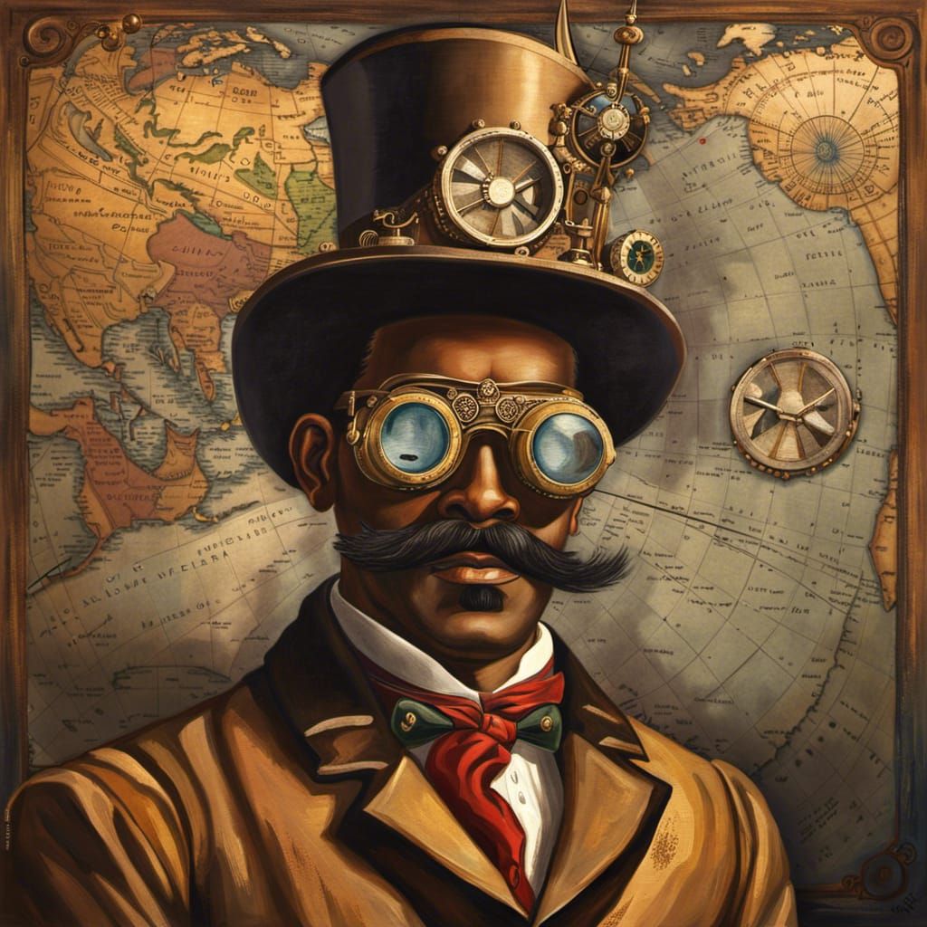 Steampunk Zulu Man in Antique Oil Painting