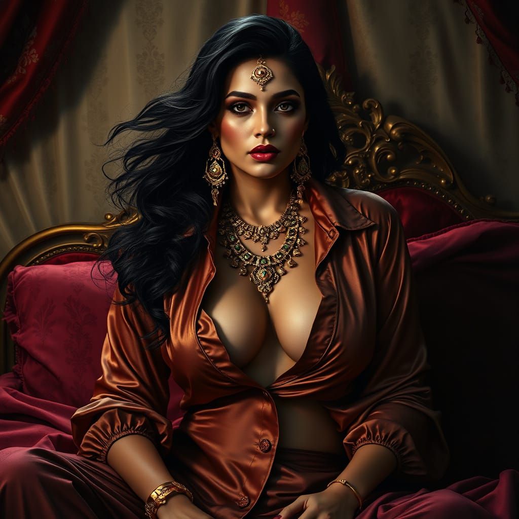 Ethereal Indian Goddess in Dark, Lavish Opulence