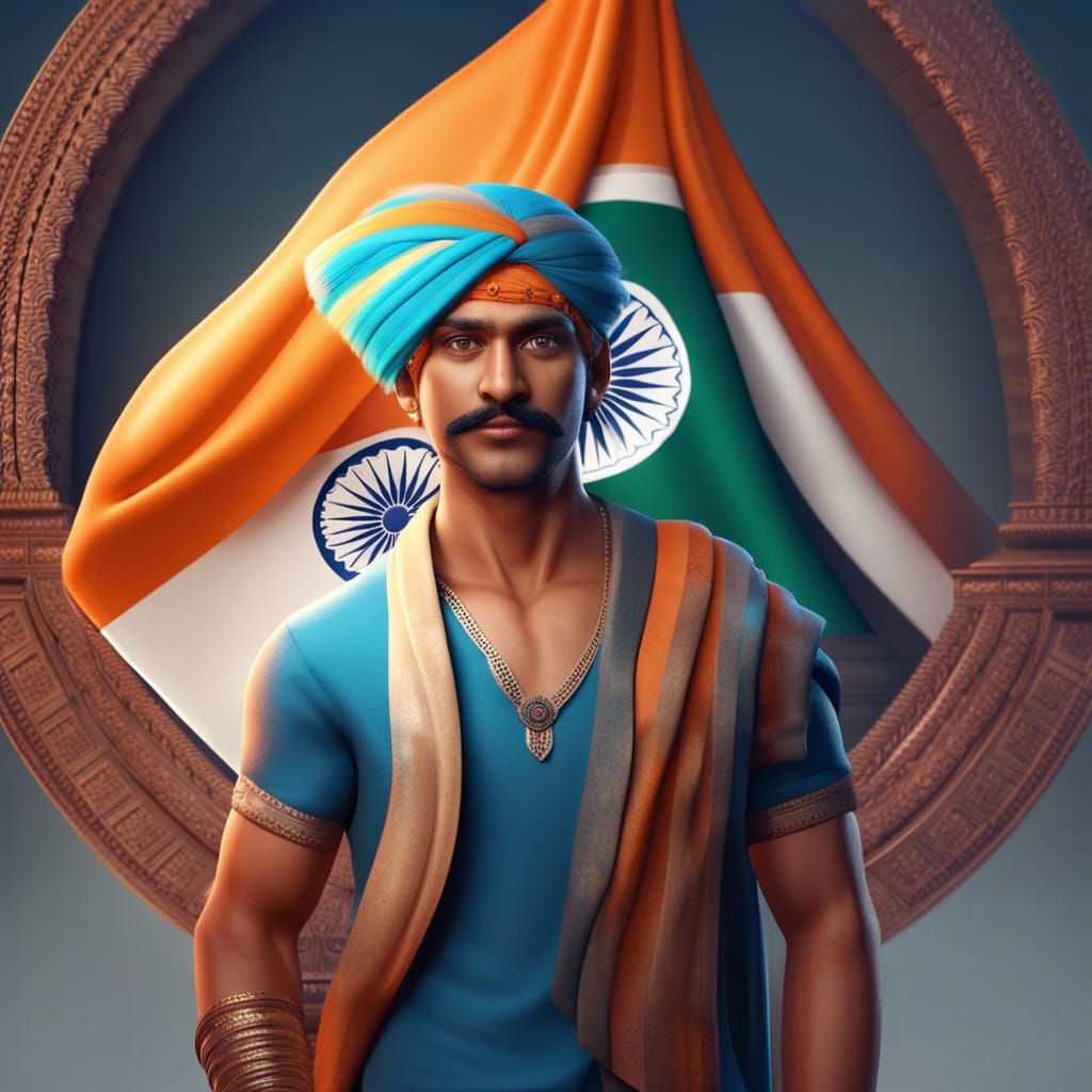 Handsome 3D Indian Man with Flag, Unreal Engine