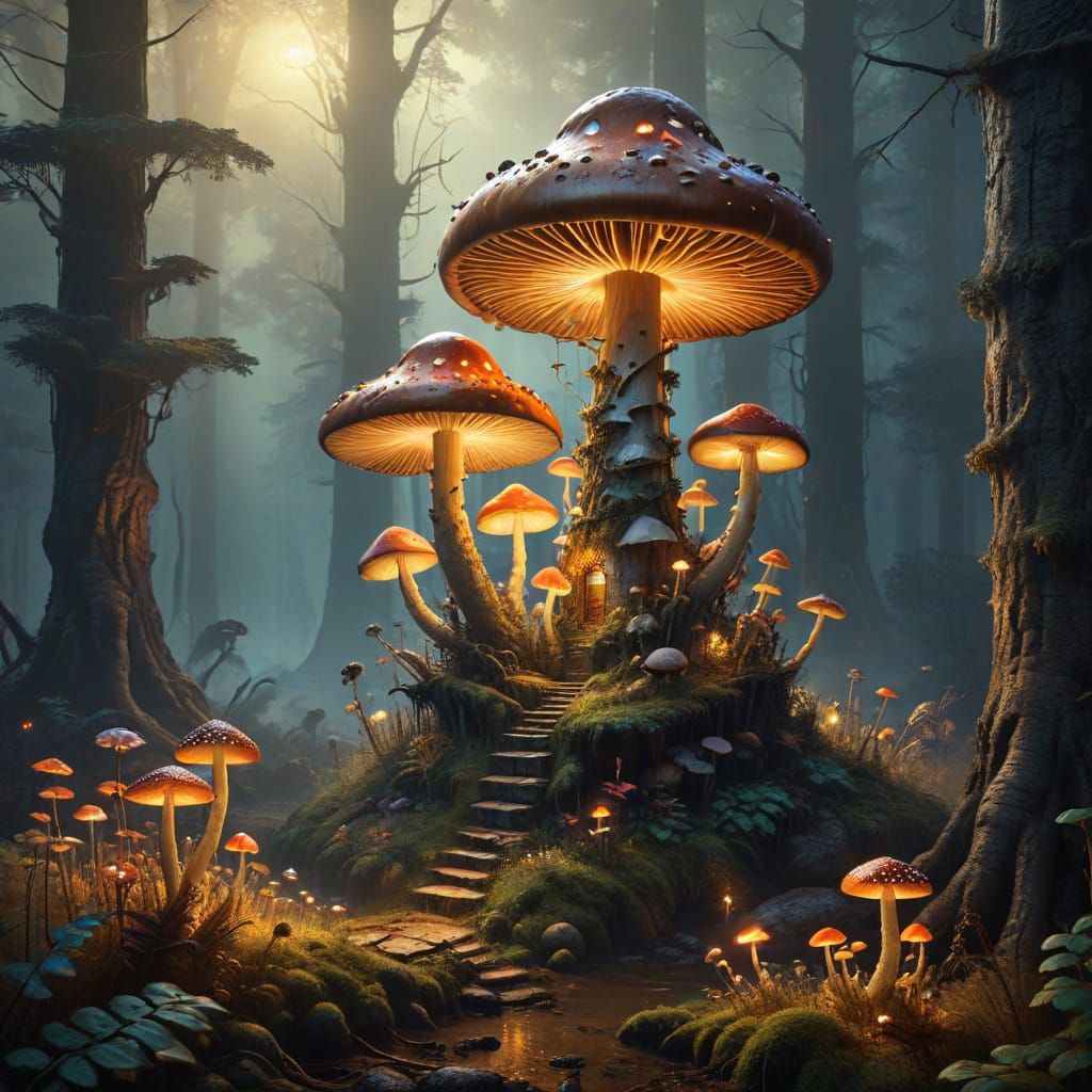 Surreal Forest Scene in Vibrant Oil Painting Style