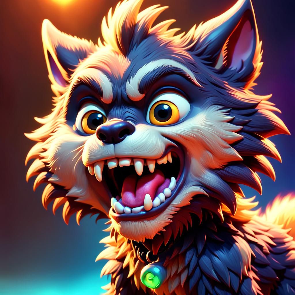 Chibi Werewolf with Tongue, Pixar-Style 3D Art