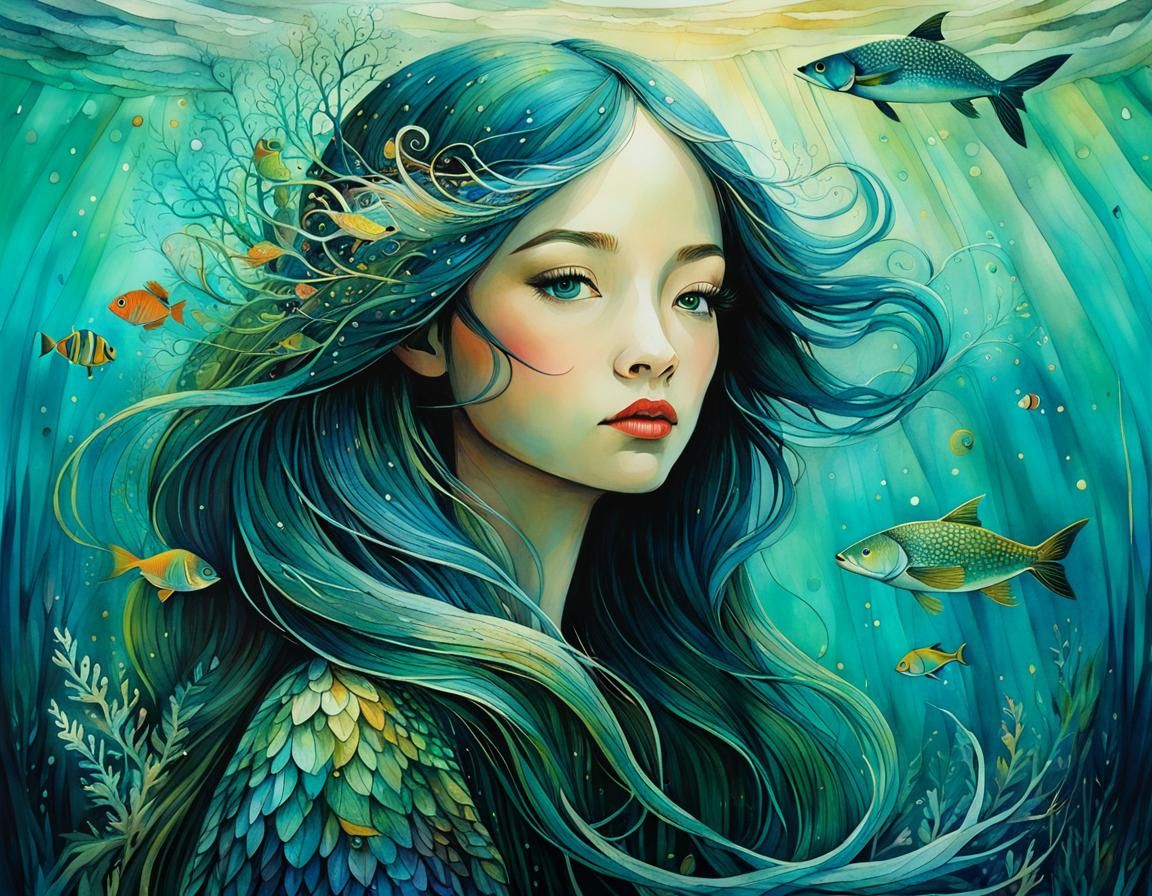Magical Sea Secrets: Whimsical Cubist Illustration