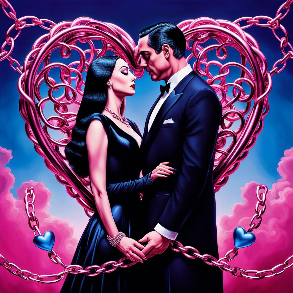 Gomez and Morticia  Addams falling in love, a surreal chain ...