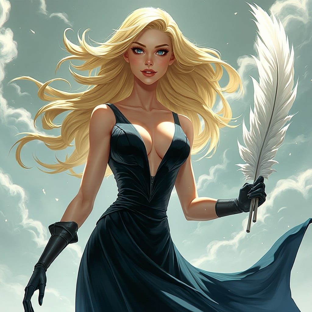 Blonde Woman with Feather in Dramatic Illustration Style
