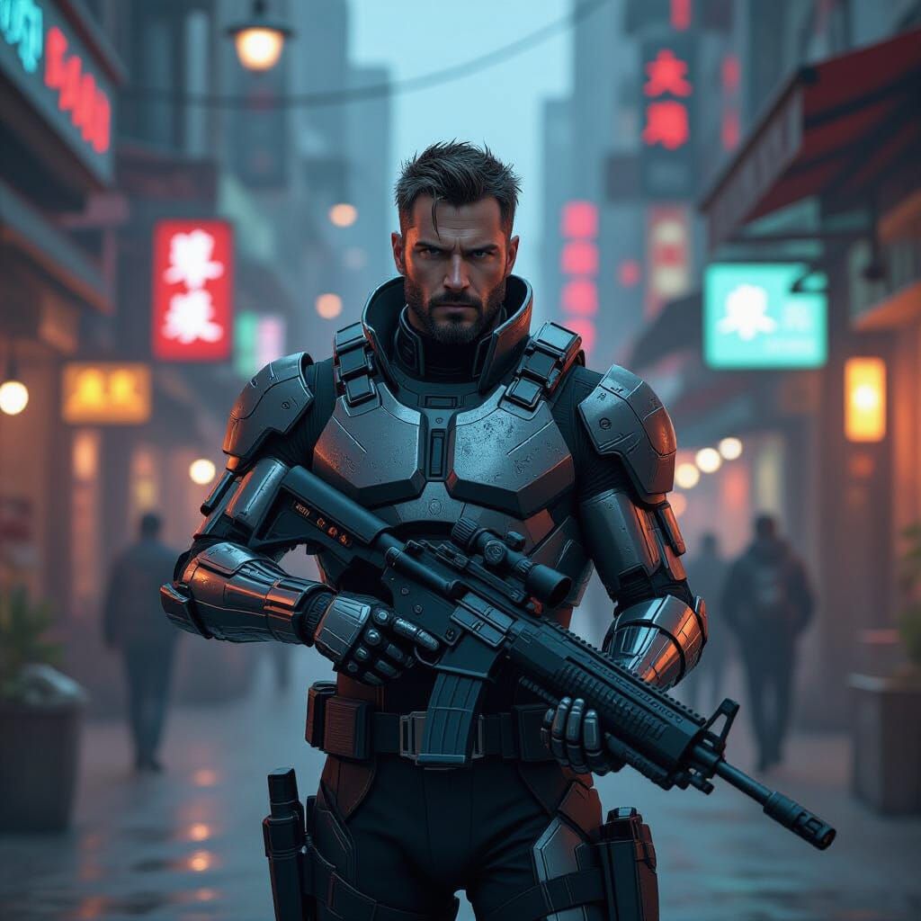 Cyborg Assassin in Neon Mars Marketplace
