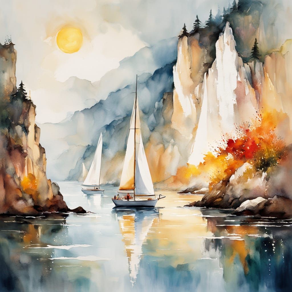 Impressionistic Sailboat Scene with White Cliffs