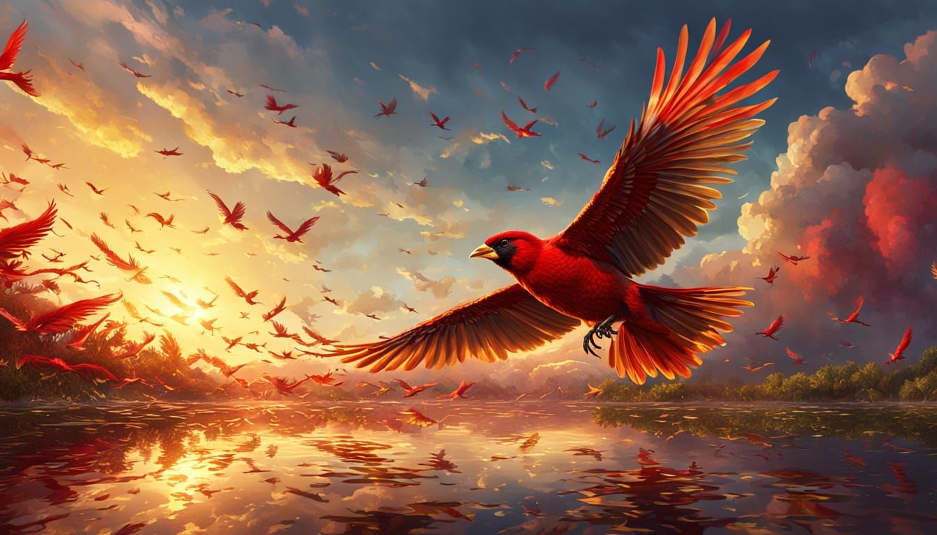 Red Bird of Heaven in Splash Art Style