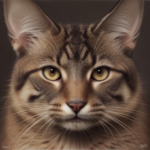 Brown Cat Portrait in Whimsical Wildlife Art Style