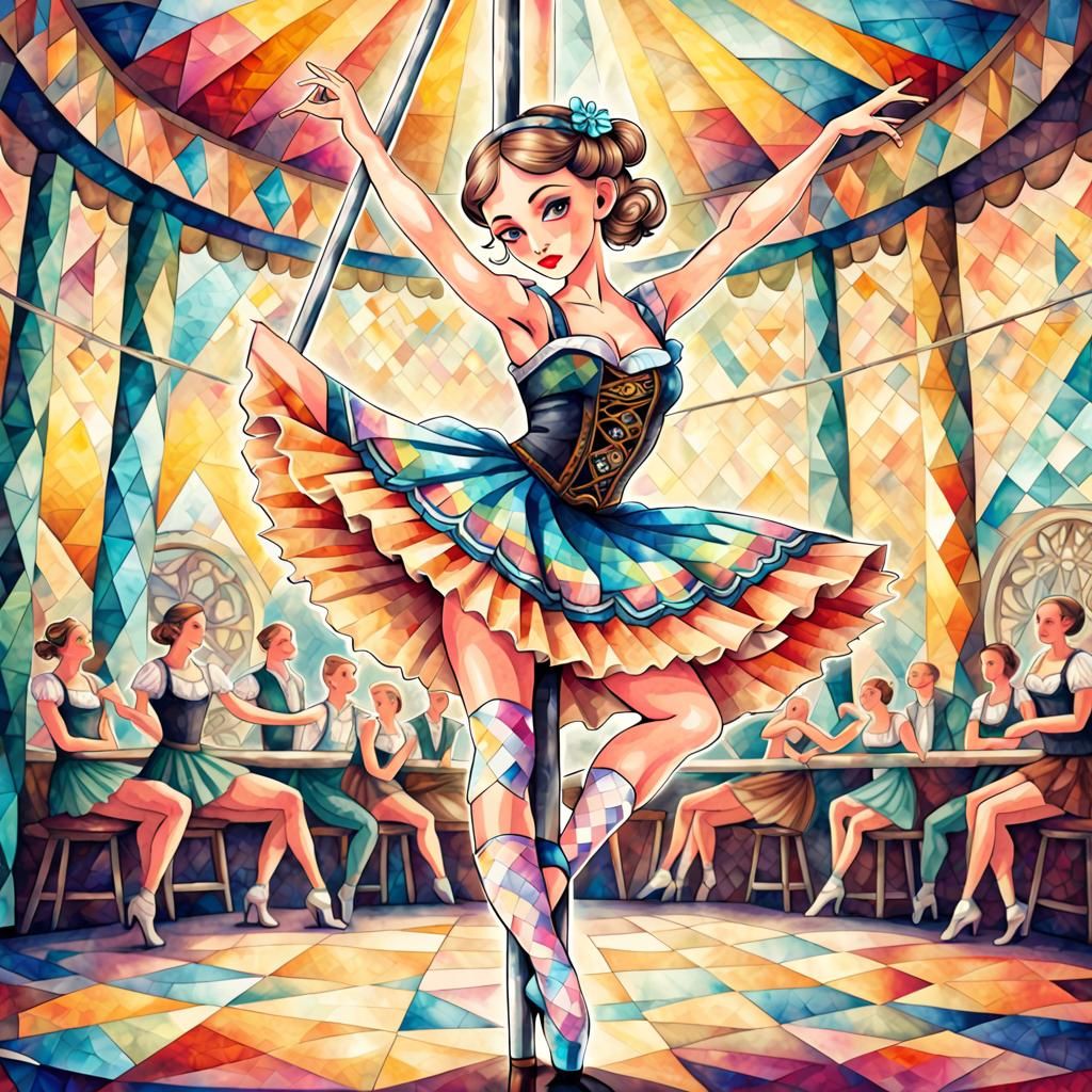 Bavarian Ballerina Dances in Psychedelic Art Deco Style