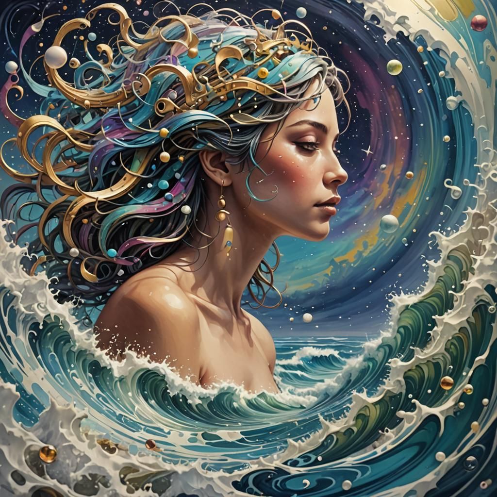 Musical Galaxy: Psychedelic Seascape with 3D Notes