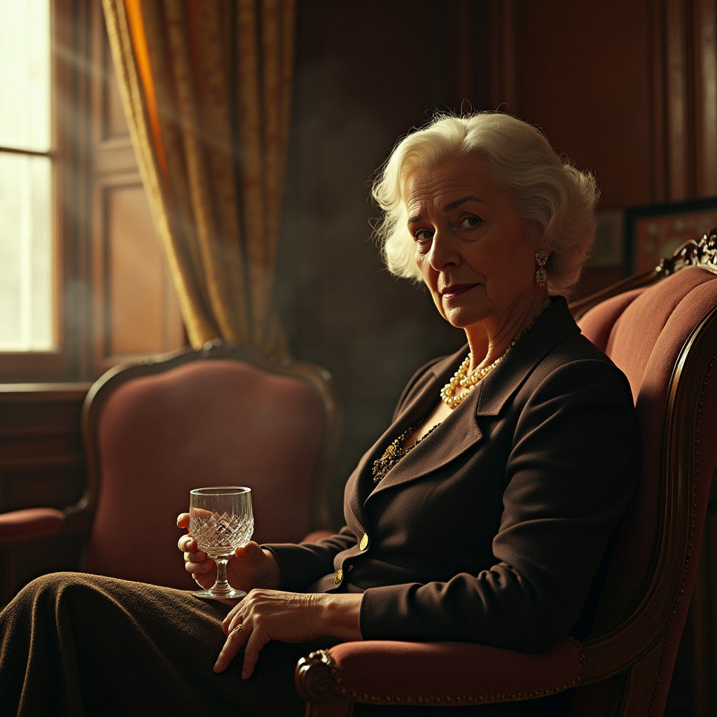 Elegant Woman with Brandy in 1930s Setting
