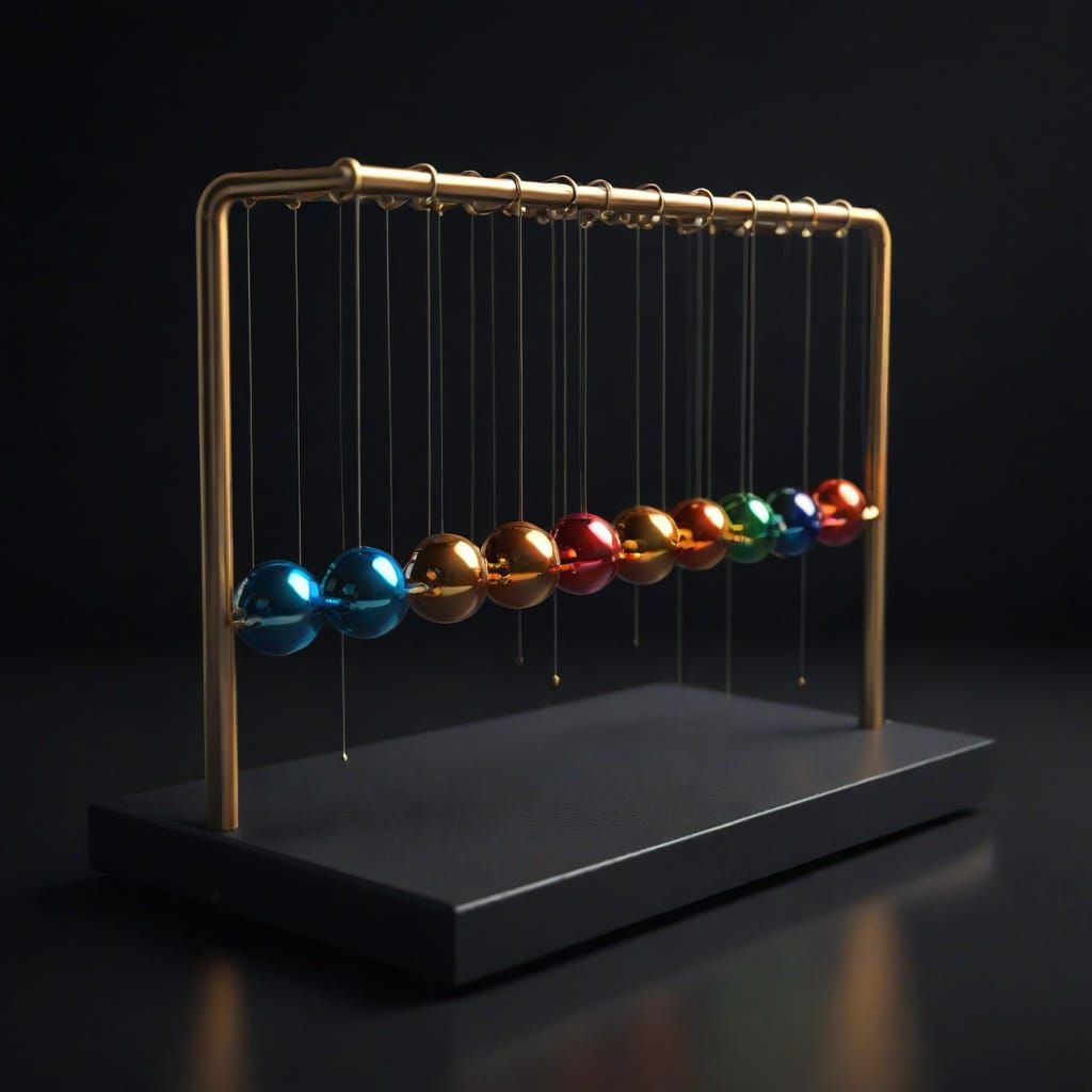 Newton's Cradle in Perpetual Motion with Glowing Spheres