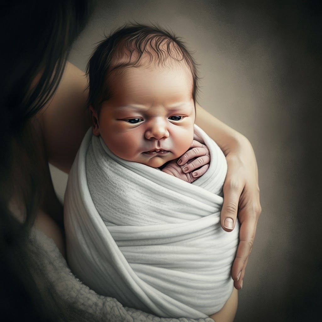 Realistic Pencil Sketch of Newborn Baby