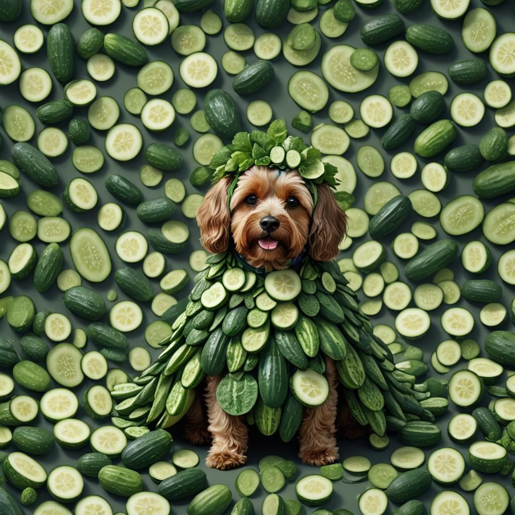 Dog in Cucumber Dress: Detailed Matte Painting