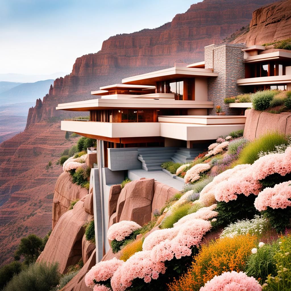 Futuristic Cliffside Home in Frank Lloyd Wright Style