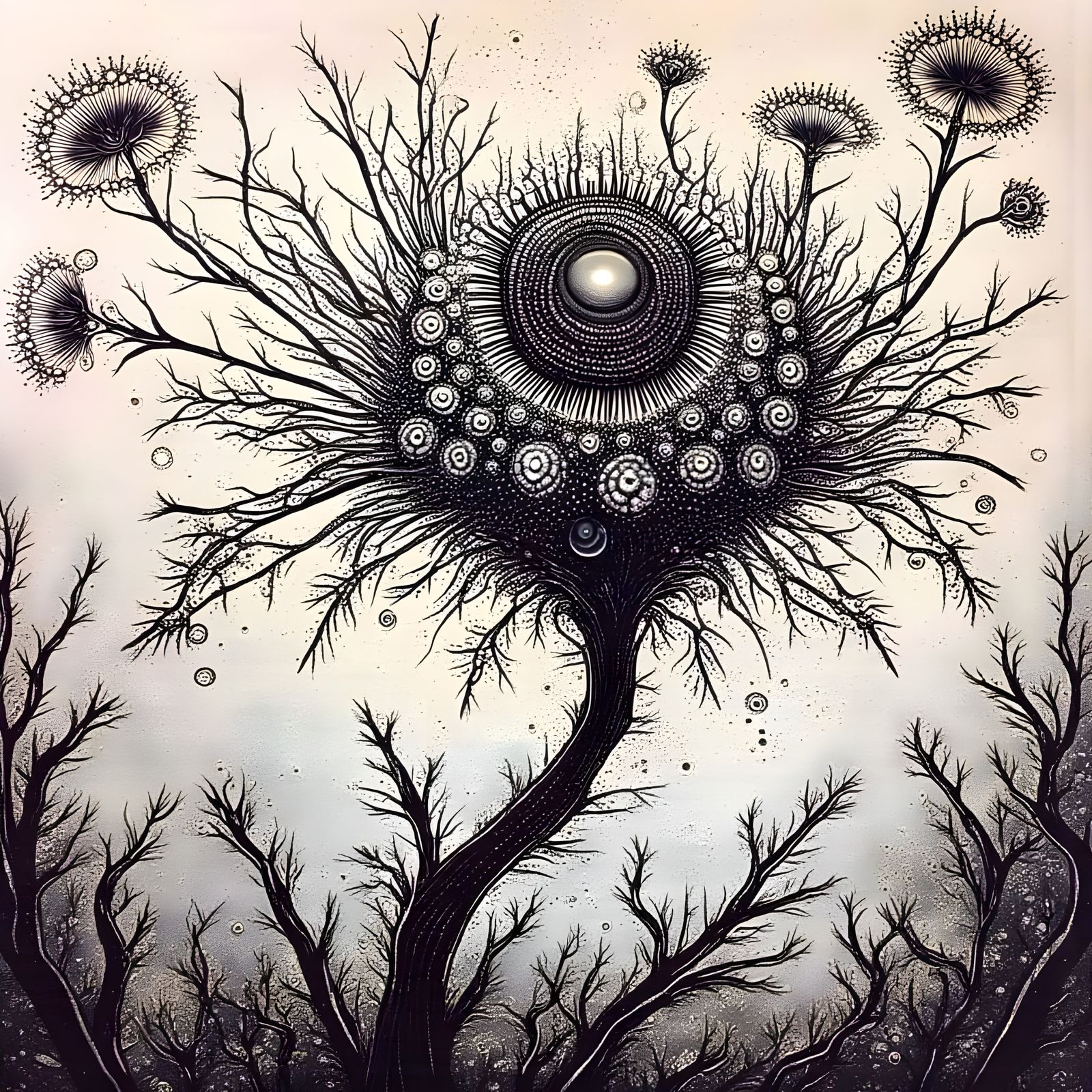 Intricate Stick Beast with Fractal Edging and Village