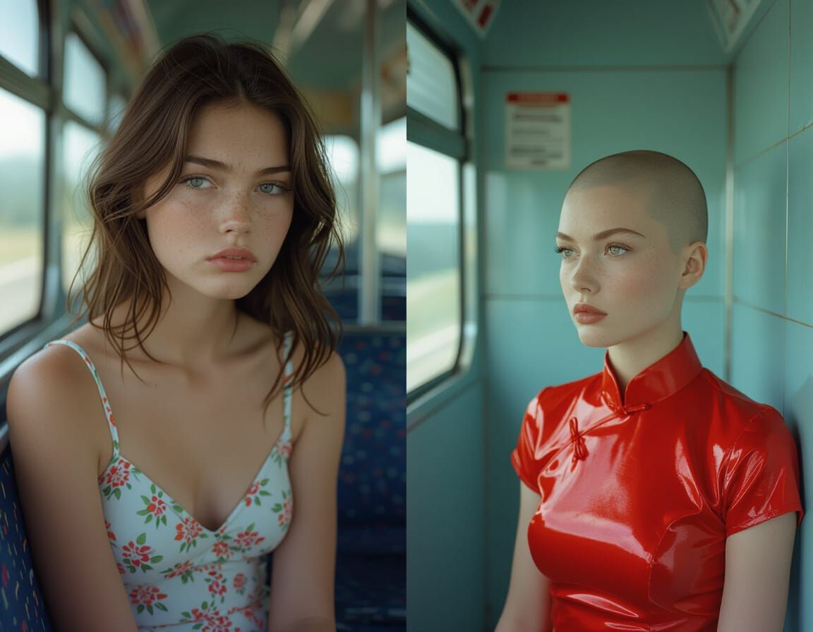 Sad Girl Diptych in Hyperrealistic Cinematic Style