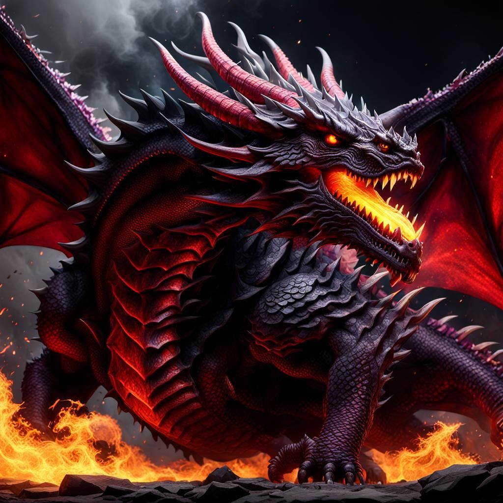 Colossal Dragon Breathing Fire: Dark Fantasy Art