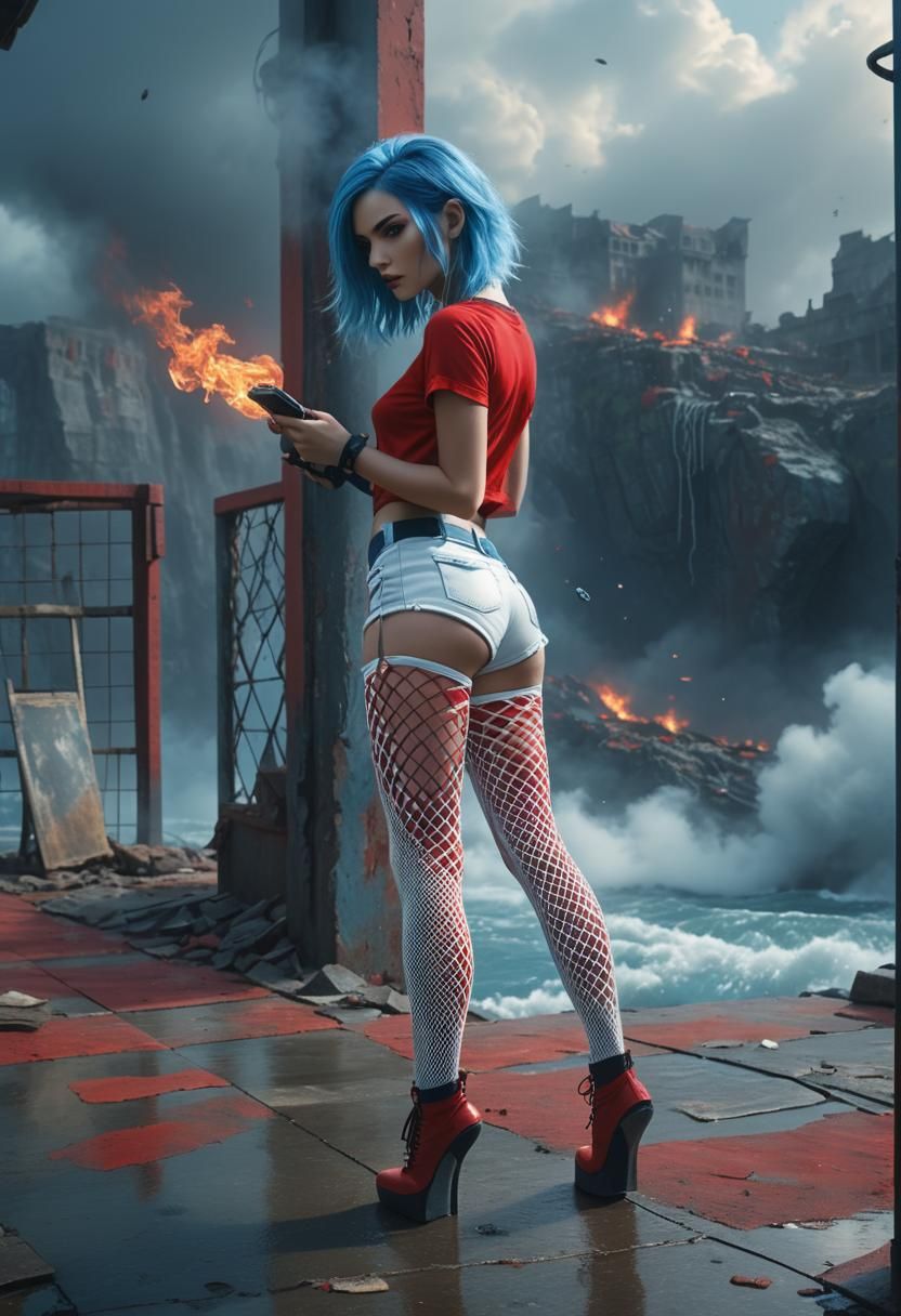 Beautiful Woman with Blue Hair in Digital Painting