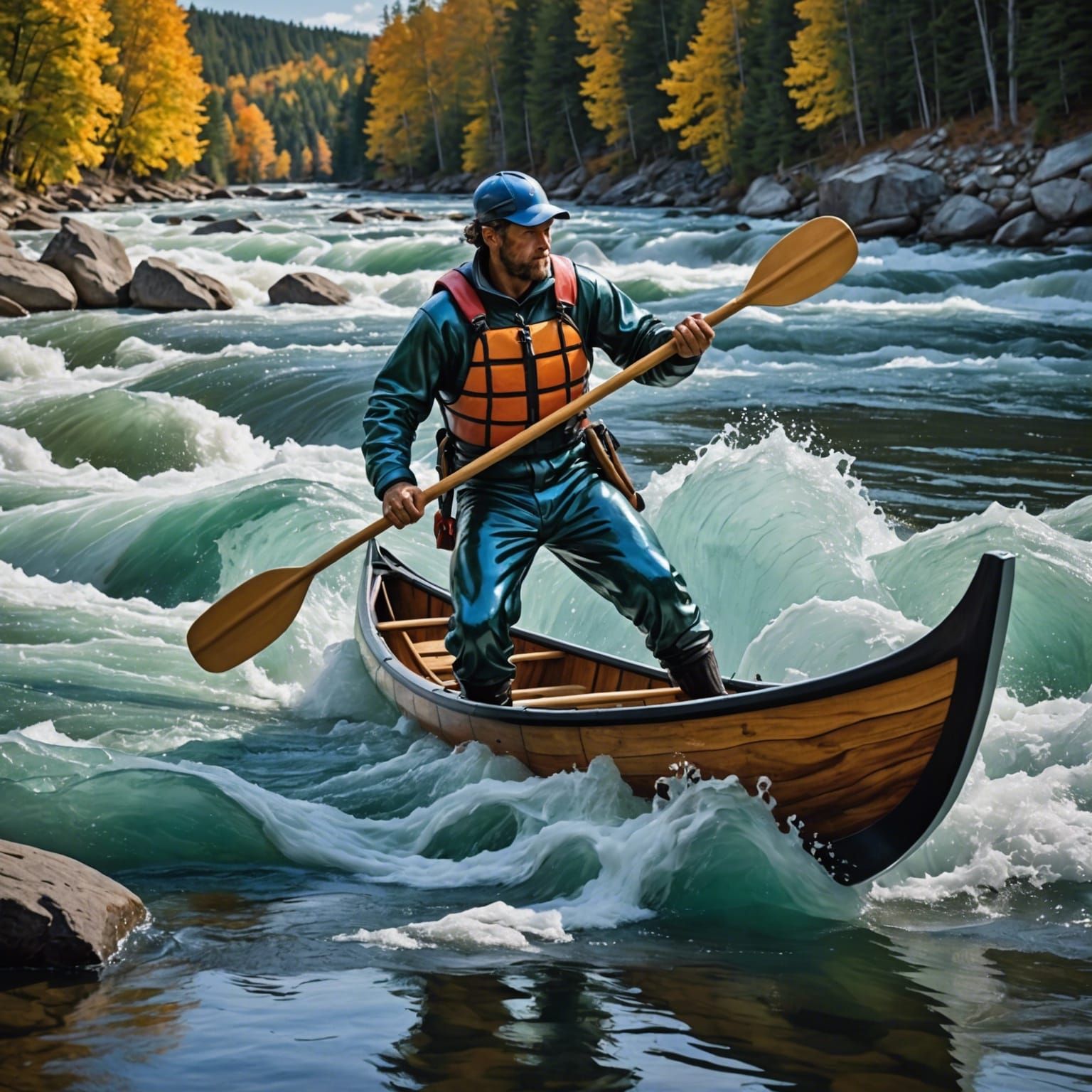 Glass Sculpture of Canoeist in Rapids: Photographic Style
