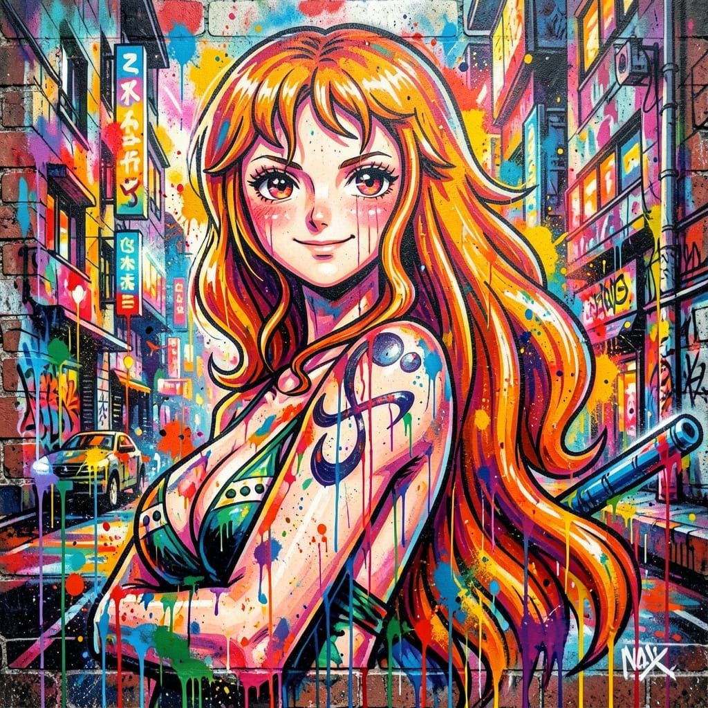 Graffiti Art of Nami in Splash Art Style