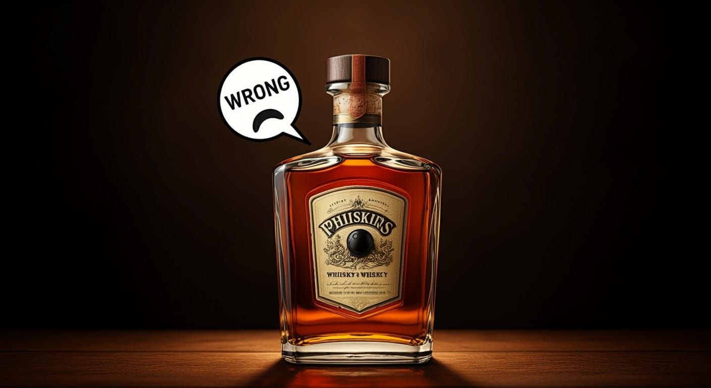 Sophisticated Whiskey Bottle with Golden Liquid and Comical....