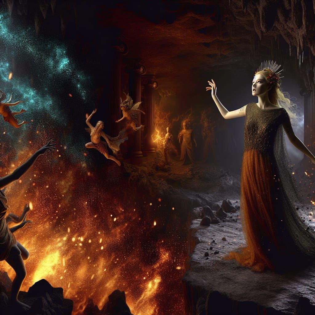 Andromeda at Hell's Gate: Hyperrealistic Splash Art