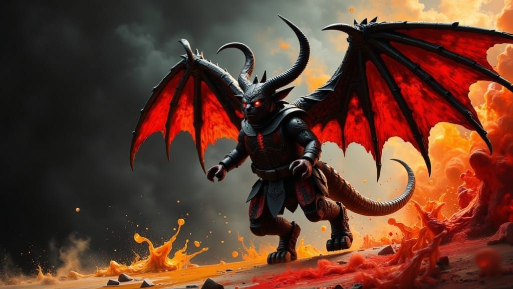 Lego Tiefling Demon Figure in Dark Oil Paint Style